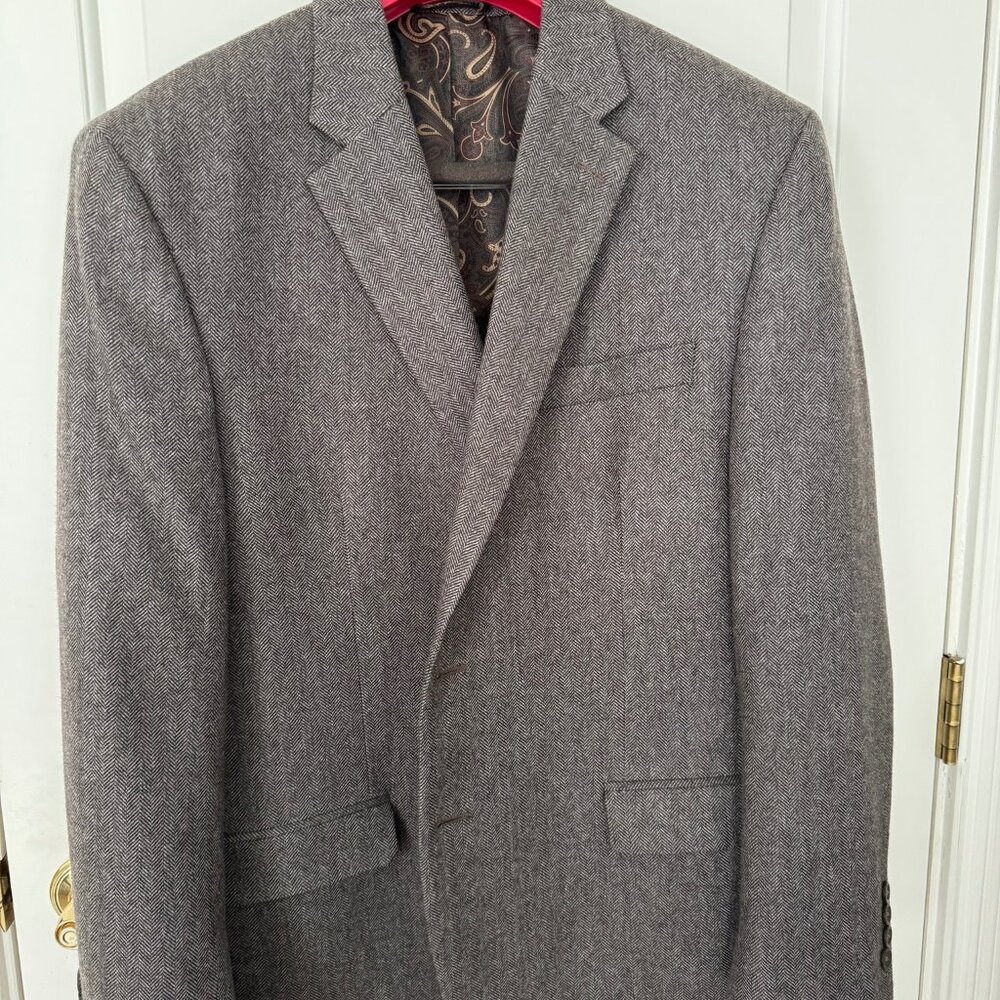 Lauren Ralph Lauren Wool and Cashmere Gray / Brown Herringbone Blazer– 44R